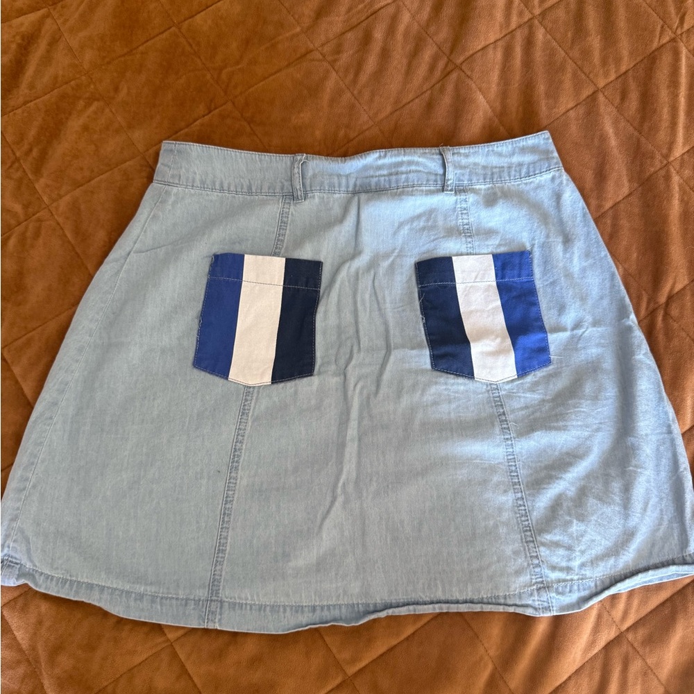 Denim Button-Up Disney Skirt with Embroidered Patches - Picture 4 of 4
